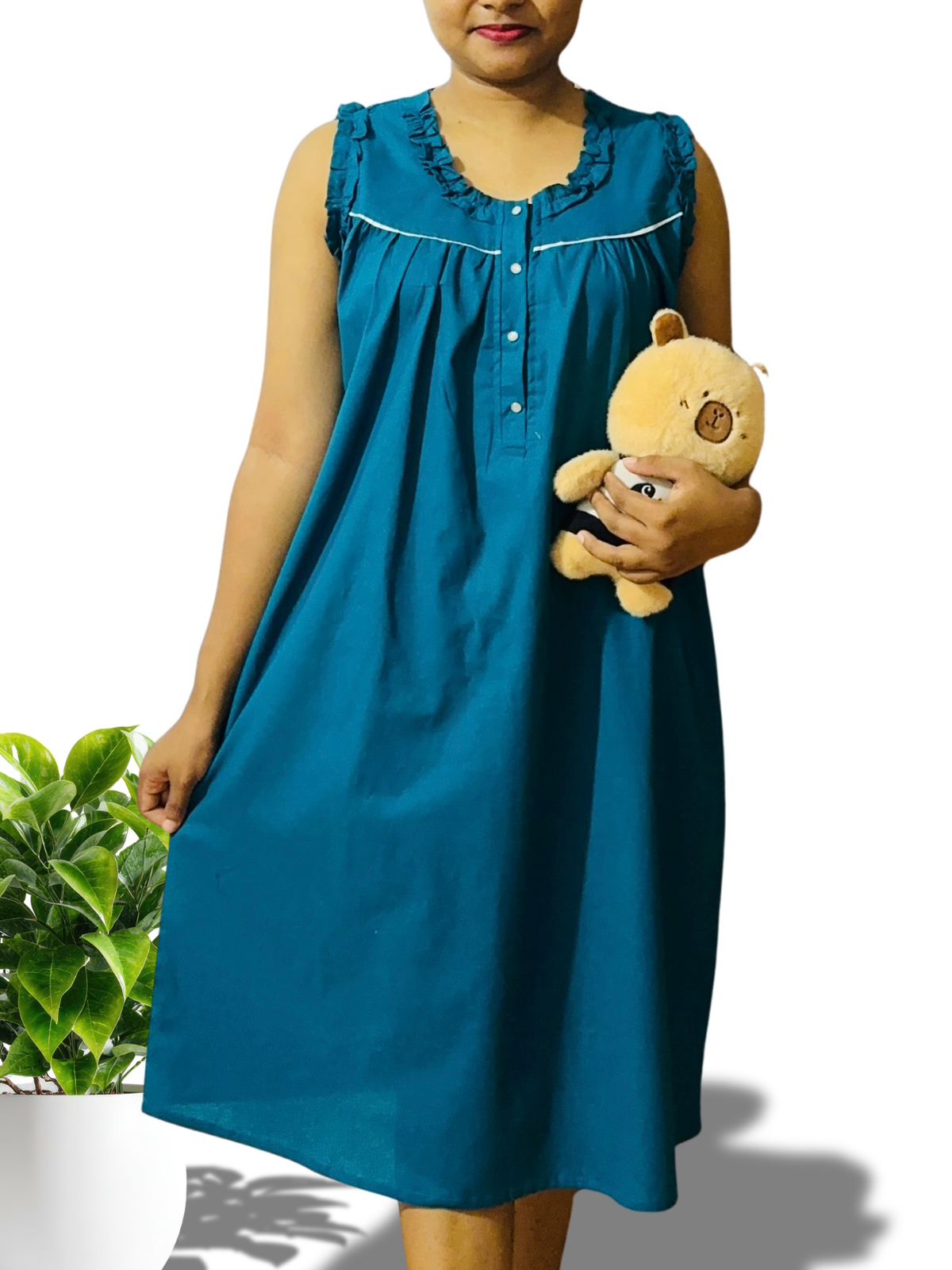 Full cotton night gown with front opening - design GBND014 (colors 2)