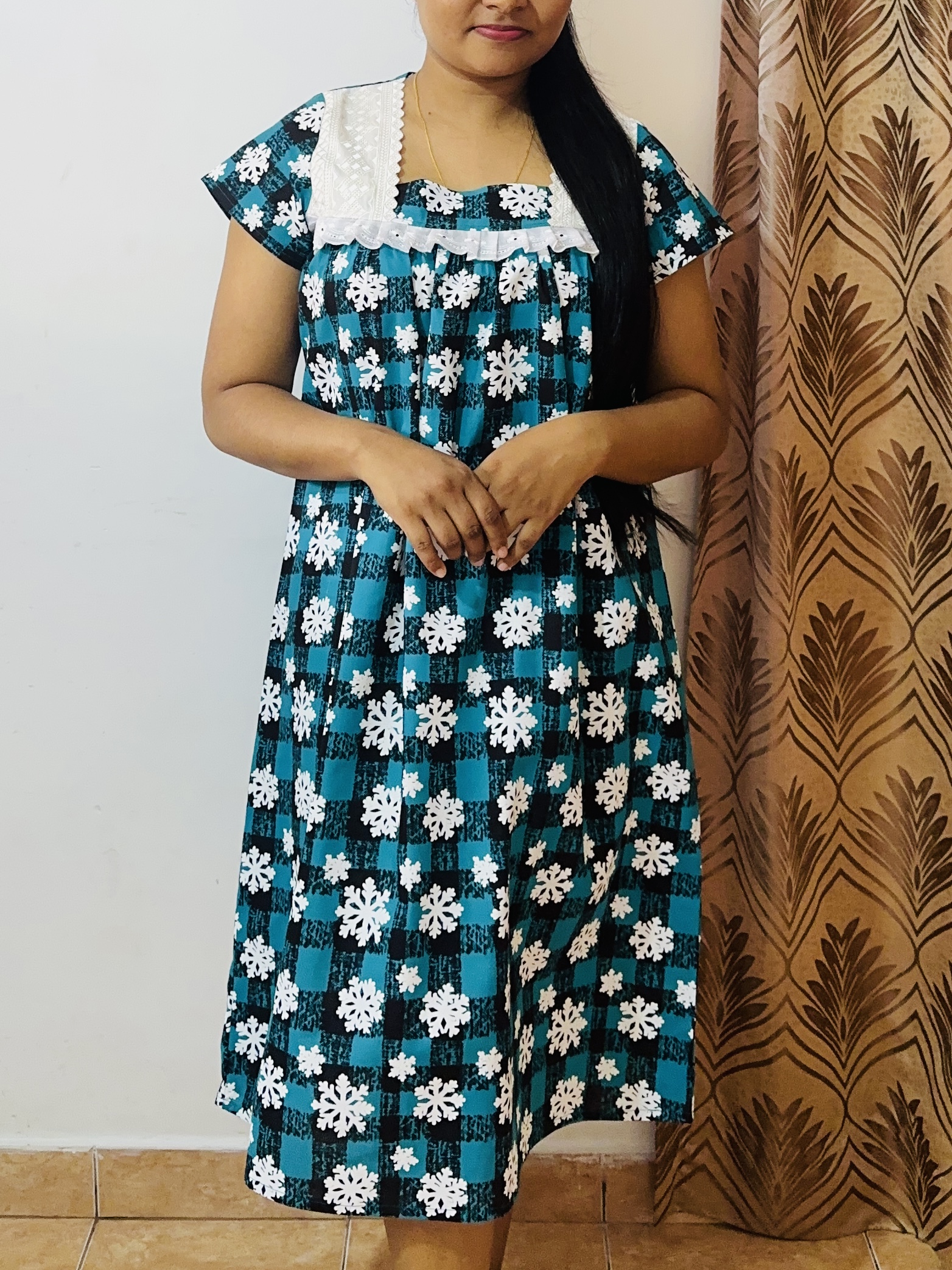 Sky blue cotton nightdress design SBND010 (color 2)