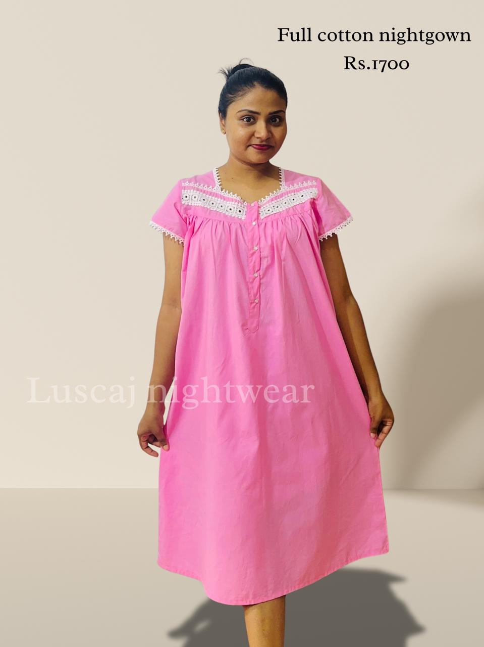 Pink Night Gown With Front  Opening
