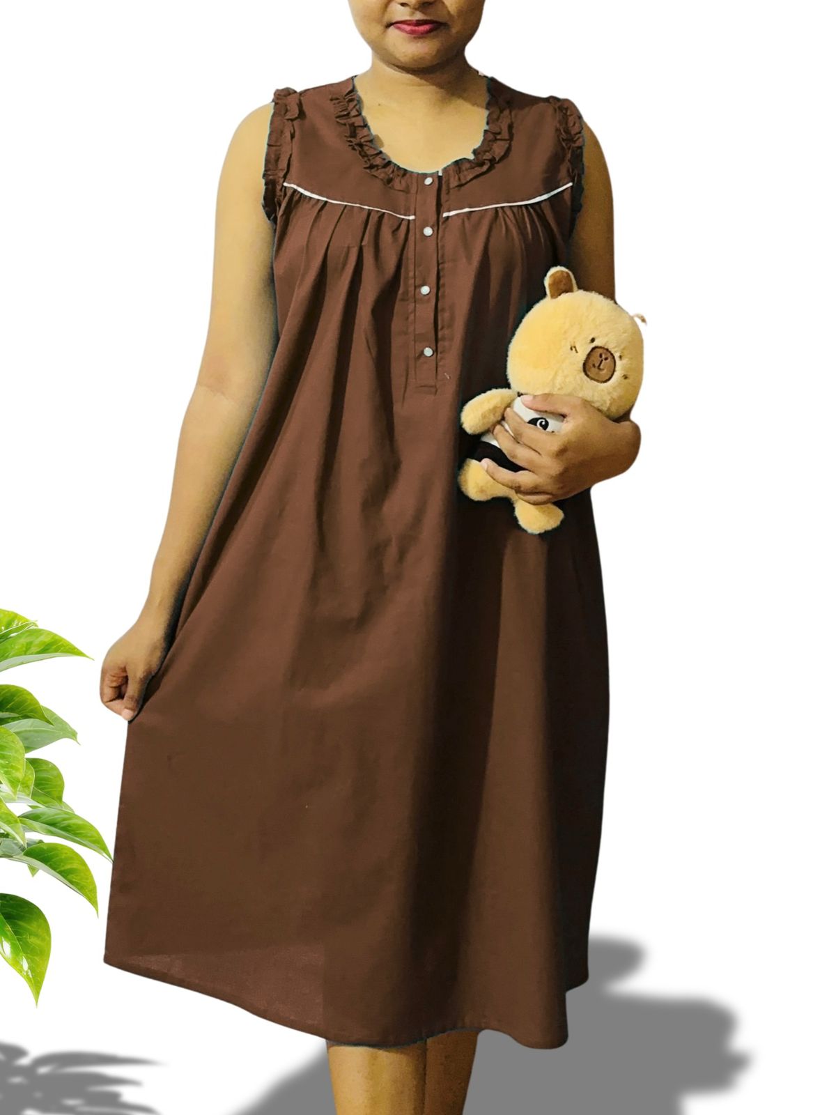 Full cotton night dress with front opening - design CBND014 (colors 2)